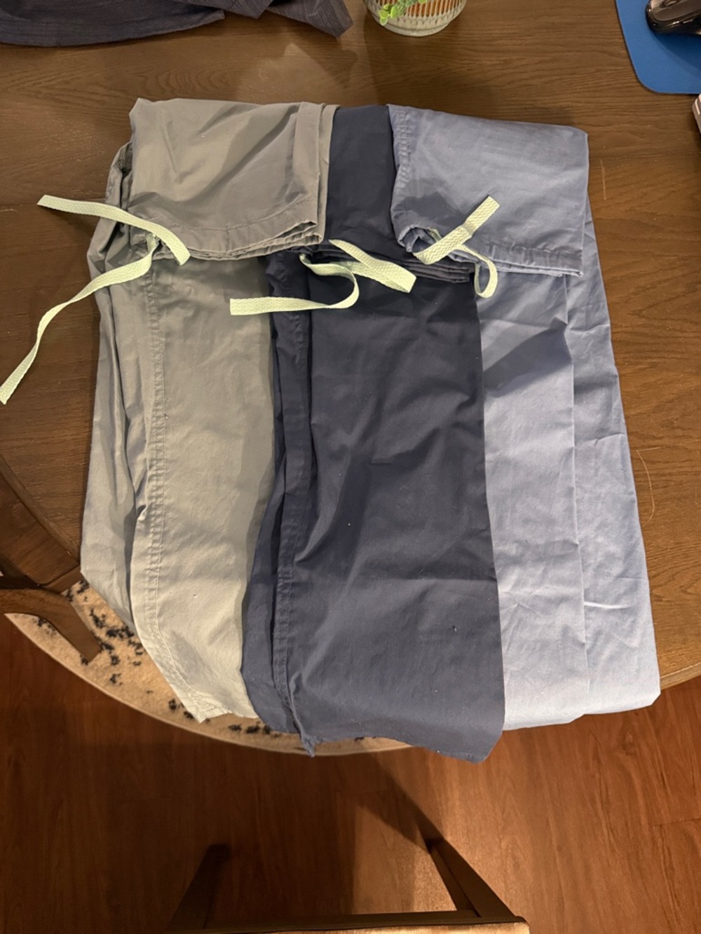 Fashion Seal XS Scrub Bottoms in “Misty” Light Gray, Navy, and Ceil Blue
